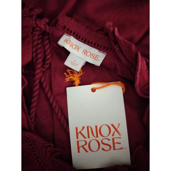 Knox Rose Womens Embroidered Maroon Blouse With Tassel Tie Size Large, NWT. - Picture 6 of 8